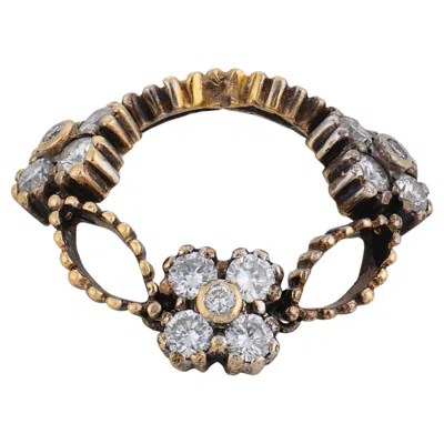 Pre-owned Sabbadini Diamond 18k Yellow Gold Silver Flexible Pinky Ring