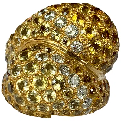 Pre-owned Sabbadini Diamond And Yellow Sapphire Crossover Ring By  Milano