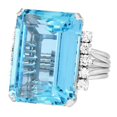 Pre-owned Sabbadini Gia Aquamarine 26.45cts Diamond Step-cut 18k Gold Cocktail Ring In Multi