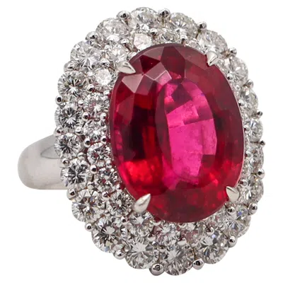 Pre-owned Sabbadini Milano Cocktail Ring In Platinum With 15.32 Ctw Diamonds And Rubellite In Multi