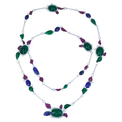 Pre-owned Sabbadini Tutti-frutti Necklace 18k White Gold Carved Gemstones