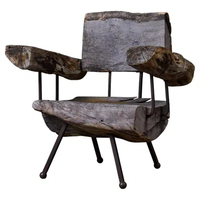Pre-owned Sabena Mid-century Modern Freeform Wood Lounge Chair By , Iron Frame In Brown