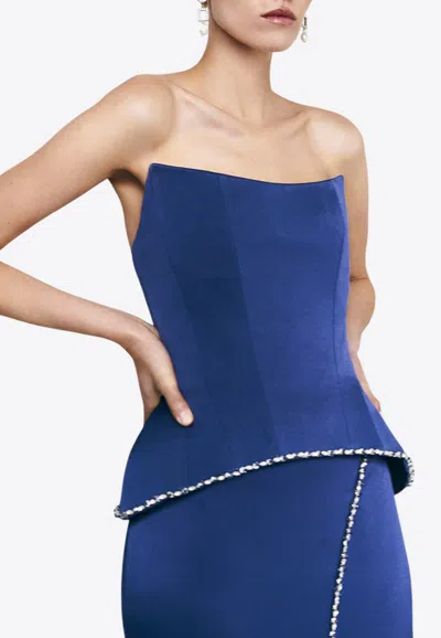 Sabina Bilenko Camden Crystal-embellished Satin Corset In Navy