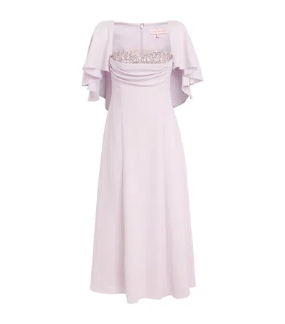 Sabina Bilenko Crepe Embellished Birdie Midi Dress In Pink