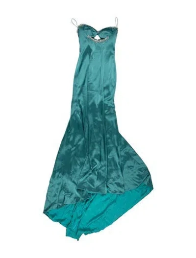 Pre-owned Sabina Bilenko Plunge Neckline Long Dress In Blue