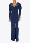 Sabina Bilenko Crepe Embellished Sahara Gown In Navy