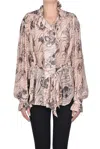 Sabina Musaye Flower Print Shirt With Lurex In Pale Pink