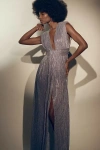 Sabina Musayev Emmeline V-neck Pleated Lurex Maxi Dress In Purple