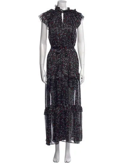 Pre-owned Sabina Musayev Floral Print Long Dress In Black