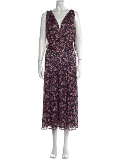 Pre-owned Sabina Musayev Floral Print Long Dress In Black