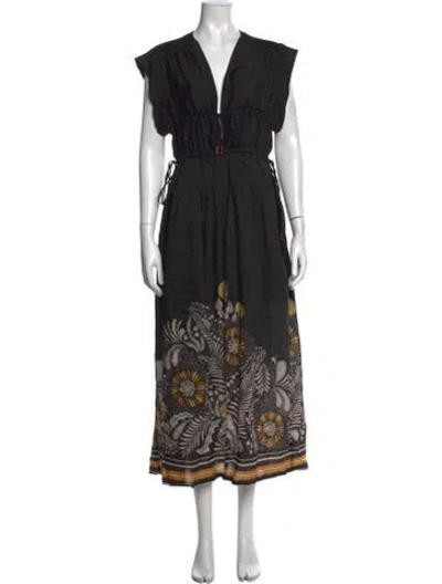 Pre-owned Sabina Musayev Floral Print Long Dress In Black