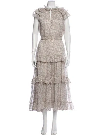 Pre-owned Sabina Musayev Floral Print Long Dress In Neutrals