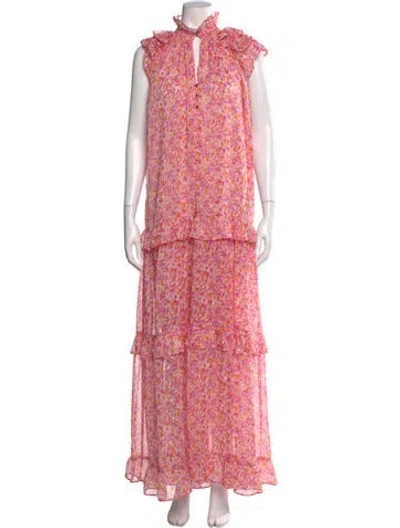 Pre-owned Sabina Musayev Floral Print Long Dress In Pink