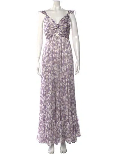 Pre-owned Sabina Musayev Floral Print Long Dress In Purple