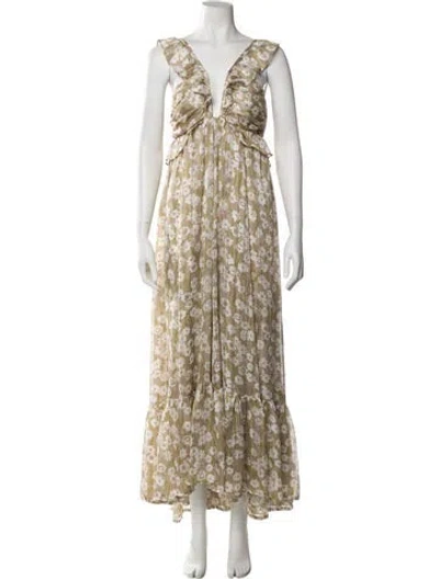 Pre-owned Sabina Musayev Floral Print Long Dress In Yellow