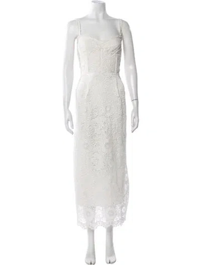 Pre-owned Sabina Musayev Lace Pattern Midi Length Dress In White