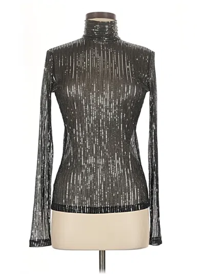 Pre-owned Sabina Musayev Long Sleeve Top Silver Metallic Pattern Turtleneck Tops