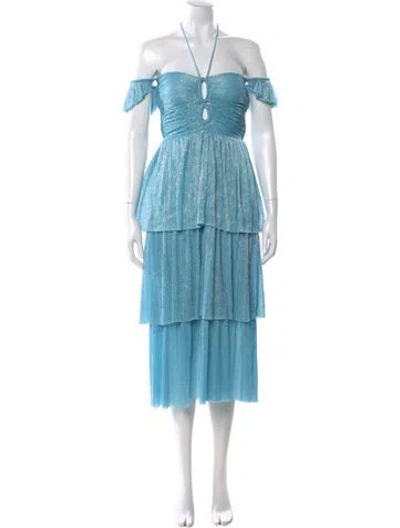 Pre-owned Sabina Musayev Off-the-shoulder Midi Length Dress In Blue