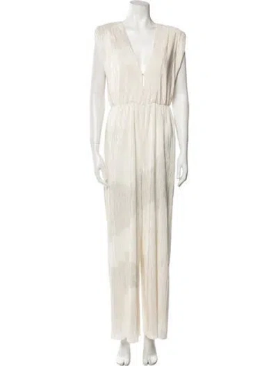 Pre-owned Sabina Musayev Plunge Neckline Jumpsuit In Neutral