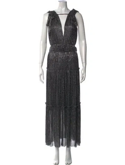 Pre-owned Sabina Musayev Plunge Neckline Long Dress In Metallic/silver