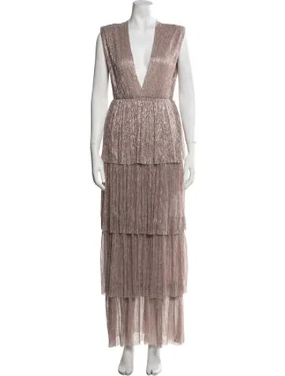 Pre-owned Sabina Musayev Plunge Neckline Long Dress In Pink