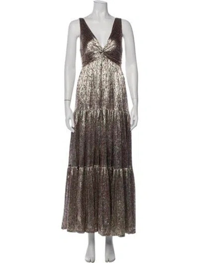 Pre-owned Sabina Musayev Printed Long Dress In Gold
