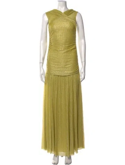 Pre-owned Sabina Musayev Printed Long Dress In Green/metallic