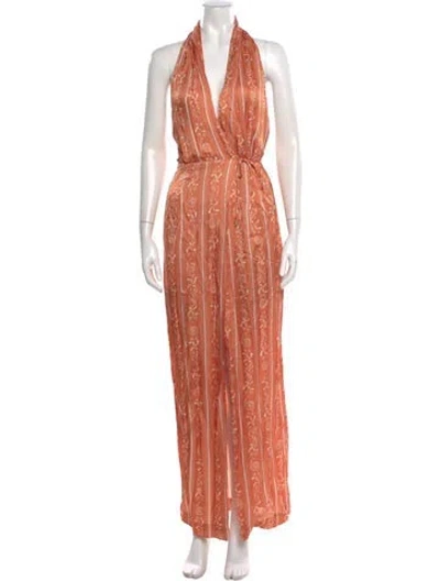 Pre-owned Sabina Musayev Printed Long Dress In Orange
