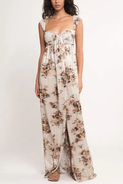 Sabina Musayev Serilda Maxi Dress In Beige Floral Print In Neutral