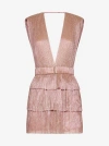 Sabina Musayev Skylar Lame' Pleated Mini Dress In Pink Lemonade