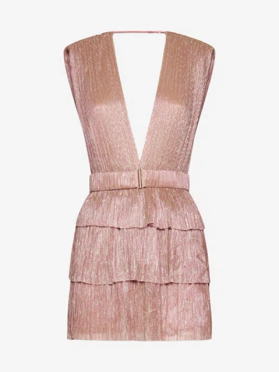 Sabina Musayev Skylar Lame' Pleated Mini Dress In Pink Lemonade