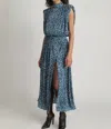 Sabina Musayev Solange Flora Pleated Maxi Dress In Turquoise Print
