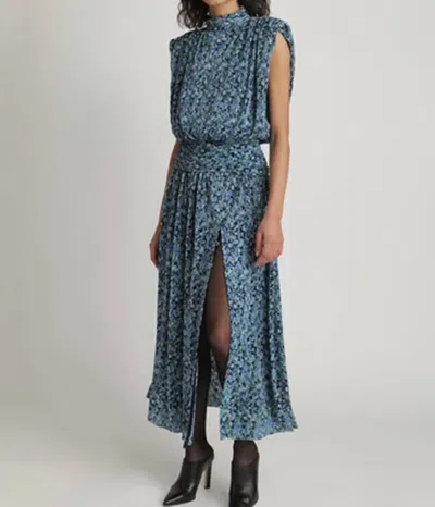 Sabina Musayev Solange Flora Pleated Maxi Dress In Turquoise Print