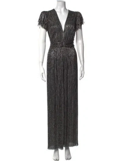 Pre-owned Sabina Musayev Striped V-neck Jumpsuit In Black