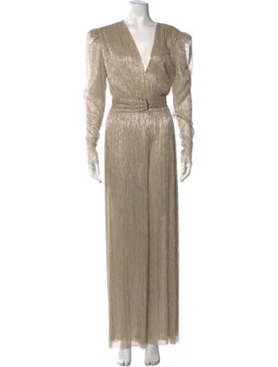 Pre-owned Sabina Musayev Striped V-neck Jumpsuit In Neutrals