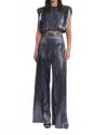 Sabina Musayev Tio Foil Pleated Pants In Steel Blue In Blue