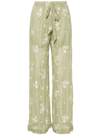 Sabina Musayev Jace Semi-sheer Wide-lega Trousers In Moss Green