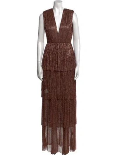 Pre-owned Sabina Musayev V-neck Long Dress In Brown