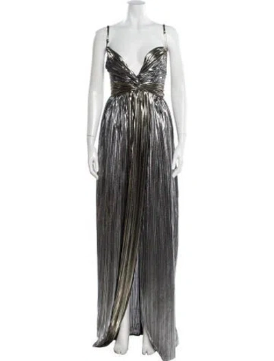 Pre-owned Sabina Musayev V-neck Long Dress In Metallic/silver