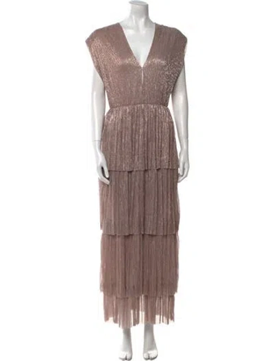Pre-owned Sabina Musayev V-neck Long Dress In Neutral