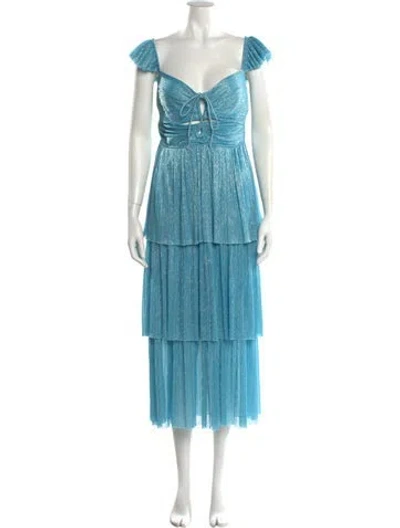 Pre-owned Sabina Musayev V-neck Midi Length Dress In Blue