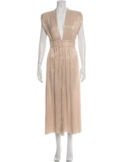 Pre-owned Sabina Musayev V-neck Midi Length Dress In Gold/metallic/orange