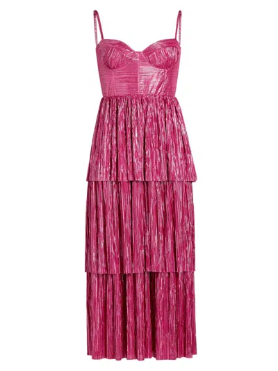 Sabina Musayev Women's Ascella Metallic Corset Tiered Midi Dress In Pink