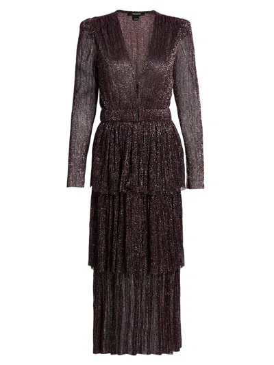 Sabina Musayev Women's Carry Tiered Belted Metallic Dress In Brown