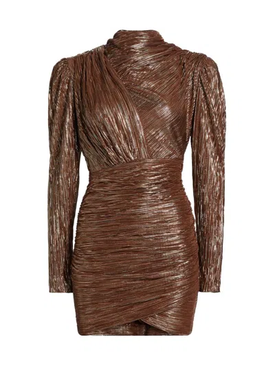 Sabina Musayev Women's Maya Foil Pleated Knit Minidress In Brown