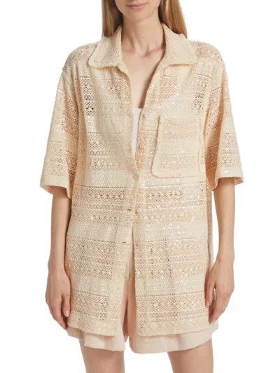 Sabina Musayev Women's Zena Sequined Crochet Shirt In Oatmeal
