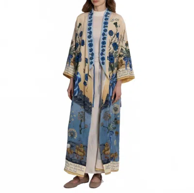 Sabina Savage London Bridge Is Falling Down Silk Robe In Vanilla / Buttermilk In Blue