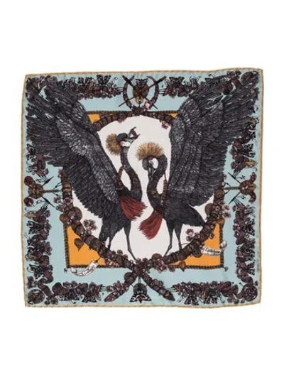 Pre-owned Sabina Savage Silk Graphic Print Bandana In Blue