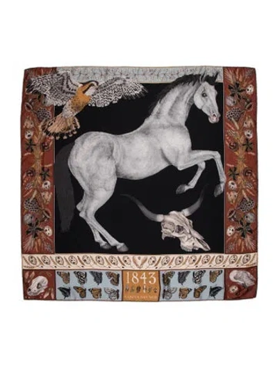 Pre-owned Sabina Savage Silk Graphic Print Scarf In Black