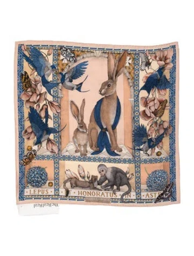 Pre-owned Sabina Savage Silk Graphic Print Scarf In Neutrals